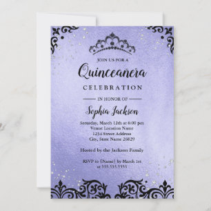 Invitación Tiara de Damasco de Purpura con Brillo Quinceanera
