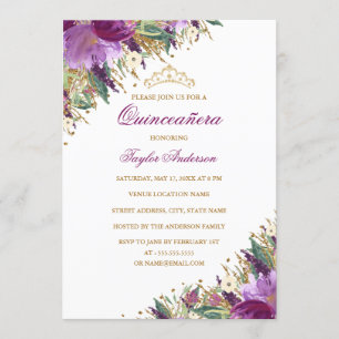 Invitación Tiara de destellos de amatista púrpura floral Quin
