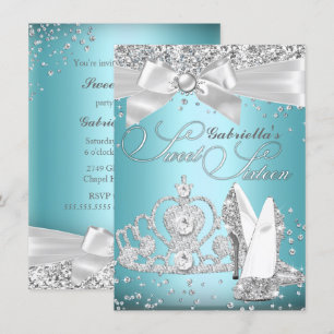 Invitación Tiara de destellos y tacones Sweet Sixteen Azul