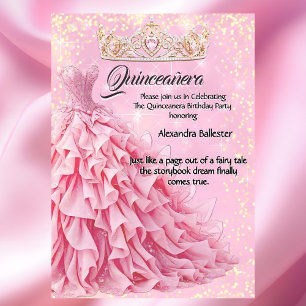 Invitación Tiara de Diamante Plateado Rosa Bonito Quinceañera