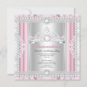 Invitación Tiara de Diamante Rosa para Fiesta de Quinceañera 