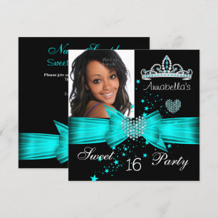 Invitación Tiara de diamantes azul turquesa para dulces 16 cu