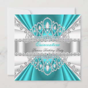 Invitación Tiara de Diamantes Blanco Azul Turquesa para Princ