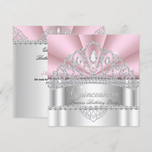 Invitación Tiara de Diamantes Blancos Rosa para Quinceañera P