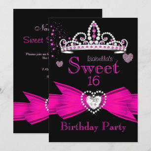 Invitación Tiara de Diamantes de Cumpleaños Sweet 16 Rosa Bri