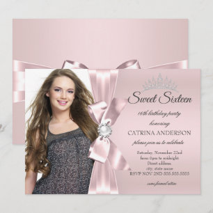 Invitación Tiara de diamantes de foto de arco rosa rubor para