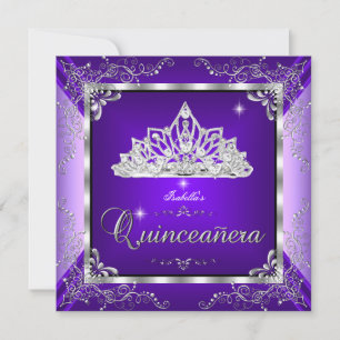Invitación Tiara de diamantes de plata lavanda púrpura para q