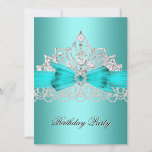 Invitación Tiara de Diamantes Elegante Azul Turquesa Joya Per