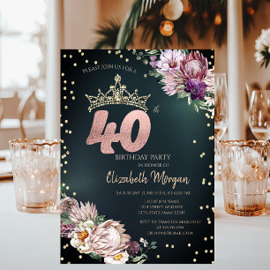 Invitación Tiara de Diamantes Flores Tropicales Verde 40th