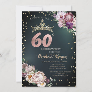 Invitación Tiara de Diamantes Flores Tropicales Verde 60th