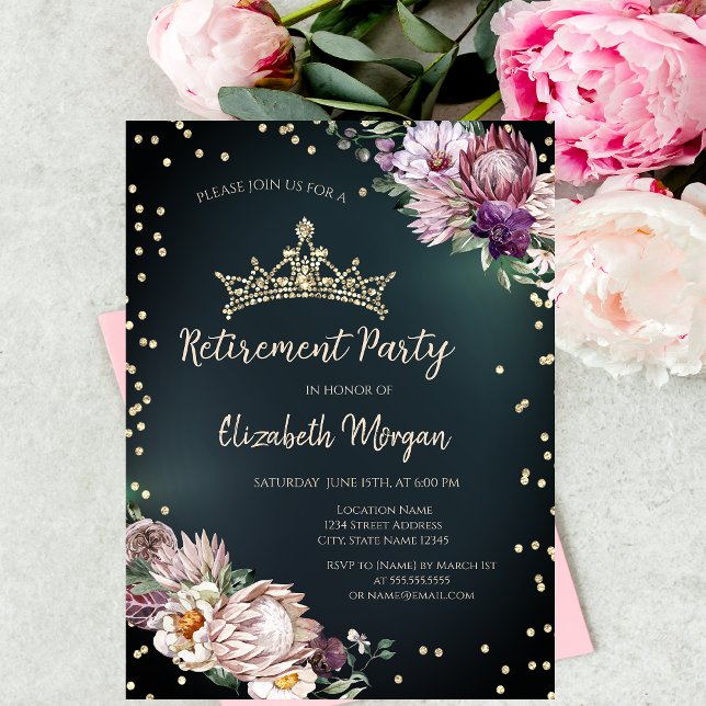 Invitación Tiara de Diamantes Flores Tropicales Verde Jubilac (Subido por el creador)