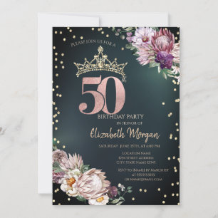 Invitación Tiara de Diamantes Flores Tropicales Verdes 50th