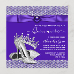 Invitación Tiara de diamantes púrpura para Quinceañera Prince