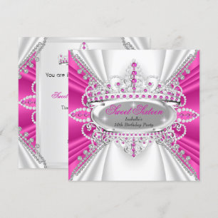 Invitación Tiara de diamantes rosa caliente para princesa de 