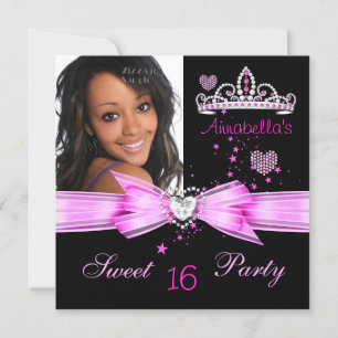 Invitación Tiara de diamantes rosa para cumpleaños Sweet 16 F