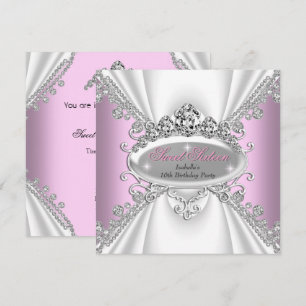Invitación Tiara de diamantes rosados para cumpleaños Sweet 1