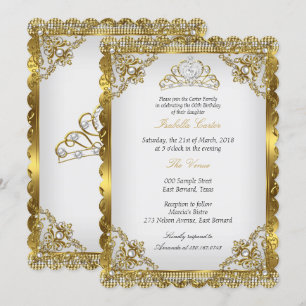Invitación Tiara de encaje damasco perla blanca dorada Fiesta