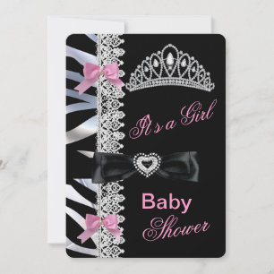 Invitación Tiara de Fiesta de Bebé Princesa Niña Cebra Rosa N