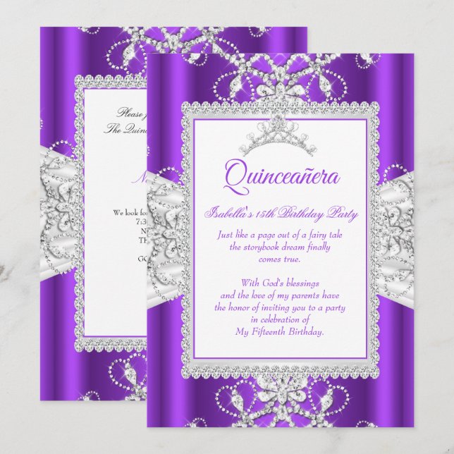 Invitación Tiara de fiesta de cumpleaños número 15 de Quincea (Anverso / Reverso)