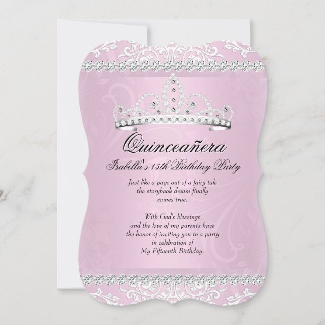 Invitación Tiara de fiesta de cumpleaños número 15 de Quincea (Anverso)