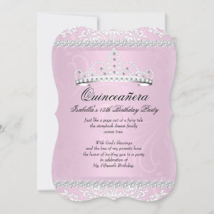 Invitación Tiara de fiesta de cumpleaños número 15 de Quincea