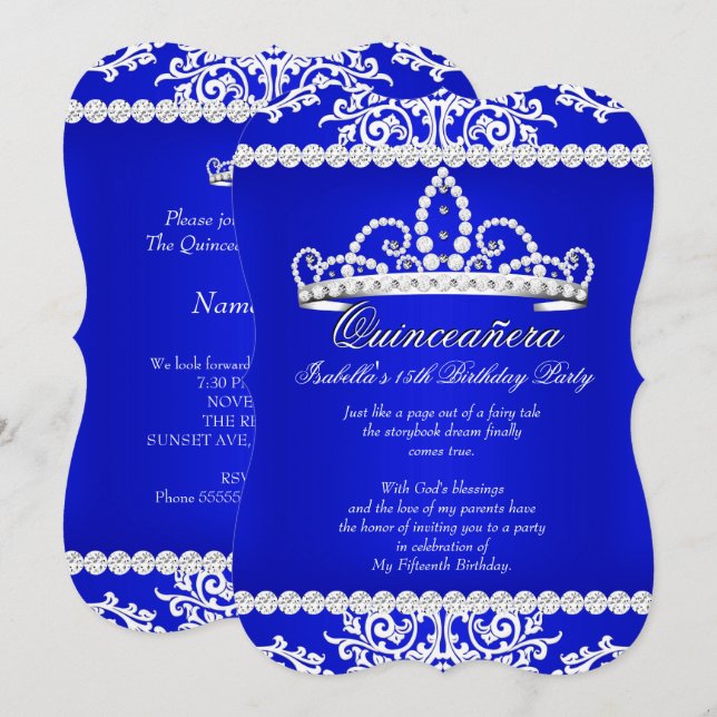 Invitación Tiara de Fiesta de Cumpleaños número 15 Quinceañer (Anverso / Reverso)