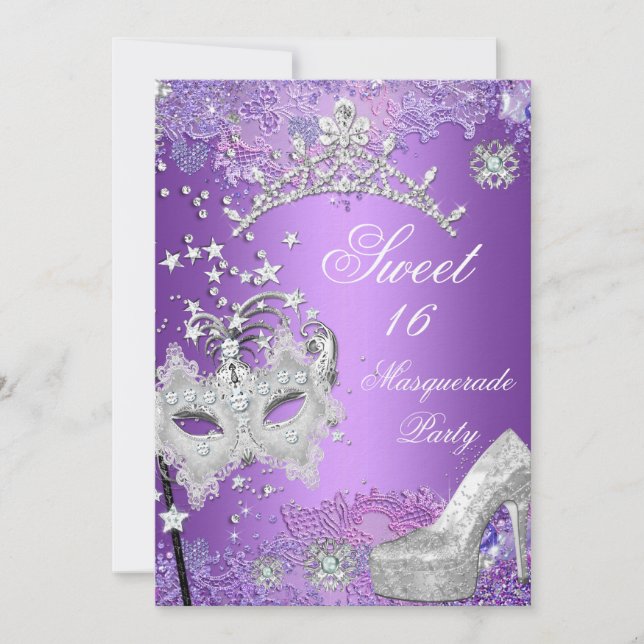 Invitación Tiara de Fiesta de Disfraz de Dulces Dieciséis 16  (Anverso)