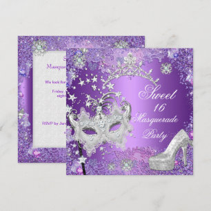 Invitación Tiara de fiesta de disfraz púrpura Sweet Sixteen 1