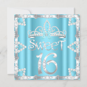 Invitación Tiara de fiesta Sweet 16 Turquesa Diamante Falso