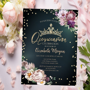 Invitación Tiara de Flores Tropicales Diamantes Quinceañera V