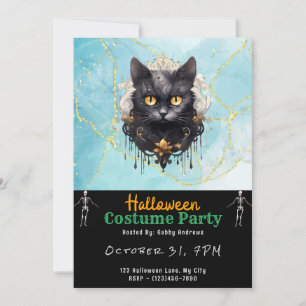 Invitación Tiara de gato negro con cristales Halloween negro