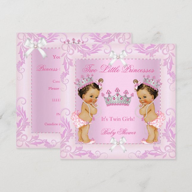 Invitación Tiara de gemelos para baby shower de la Princesa d (Anverso / Reverso)