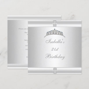 Invitación Tiara de joyas de cumpleaños 21 en plata y blanco