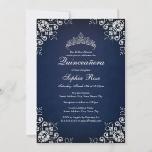 Invitación Tiara de joyas de la Marina Mariposa Quinceañera