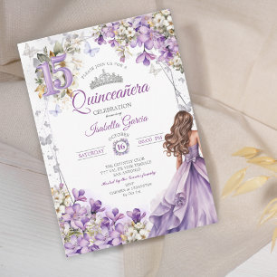Invitación Tiara de lavanda con mariposas florales Quinceañer