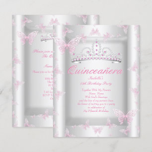 Invitación Tiara de Mariposa para Fiesta de Quinceañera Rosa