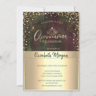 Invitación Tiara de oro chic, diamantes Quinceañera vintage