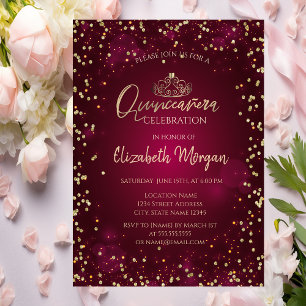 Invitación Tiara de oro chic,Quinceañera de diamantes borgoña