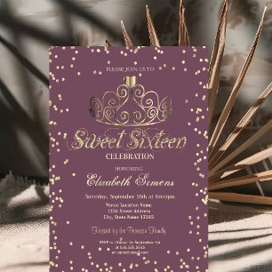 Invitación Tiara de oro de lujo diamantes princesa Sweet 16