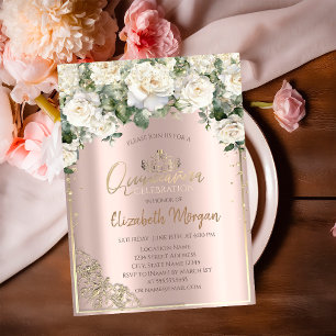 Invitación Tiara de oro de moda, diamantes de rosas blancas Q
