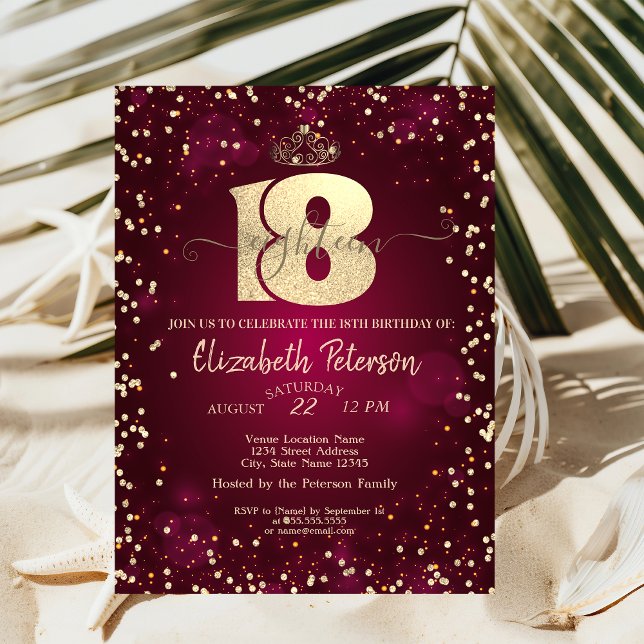 Invitación Tiara de oro, Diamonds Borgoña 18ª fiesta de cumpl (Subido por el creador)