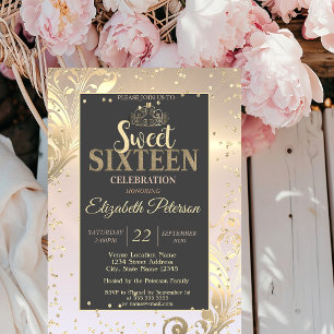 Invitación Tiara de Oro Dulces Diamantes Fiesta 16