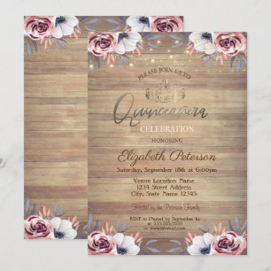 Invitación Tiara de Oro, Luces de Cadenas Rosas de Madera Qui