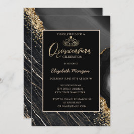 Invitación Tiara de oro moderno elegante, mármol negro