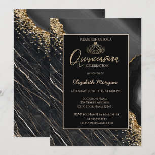 Invitación Tiara de oro moderno elegante, mármol negro