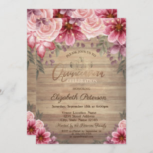 Invitación Tiara de oro, String Luces Flores Madera Quinceañe