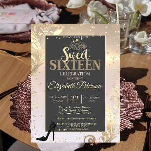 Invitación Tiara de Oro Zapatos de Tacón Alto Dulces Diamante