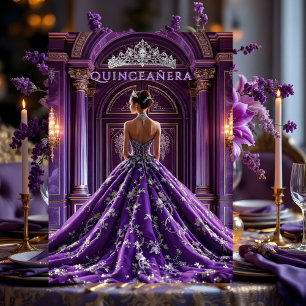 Invitación Tiara de Palacio de Cumpleaños Quinceañera Morado