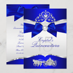 Invitación Tiara de perla de lazo de plata azul real Quinceañ