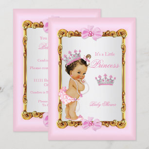 Invitación Tiara de Perlas Rosadas Doradas para Baby Shower d